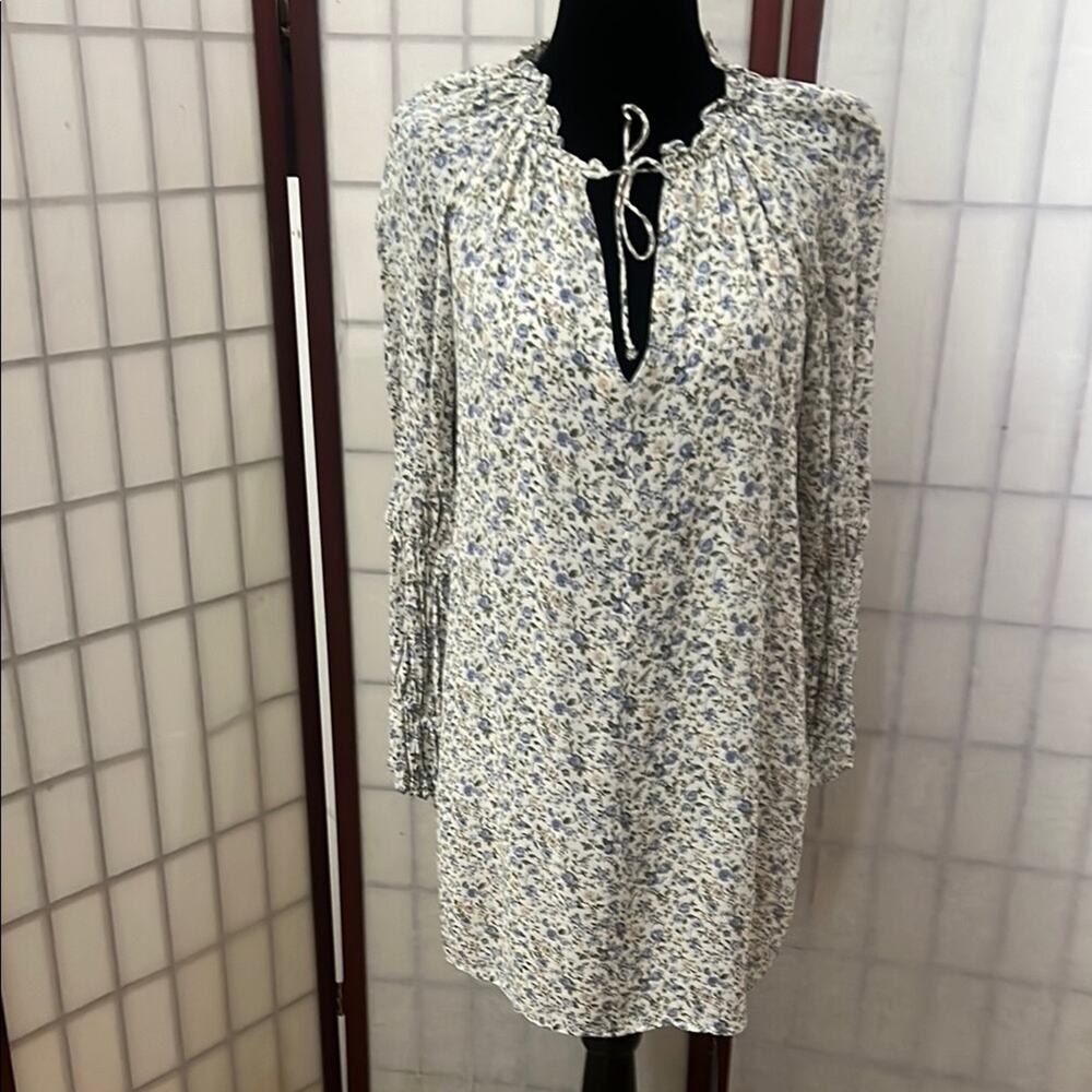 REFORMATION‎ DOUTZEN  FLORAL TIE FRONT RUCHED SLEEVES MINI DRESS SIZE XS
